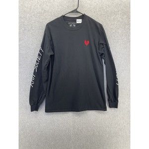 Riot Society Adults Long Sleeve T Shirt Solid Black Embroidered Heart Sz Medium